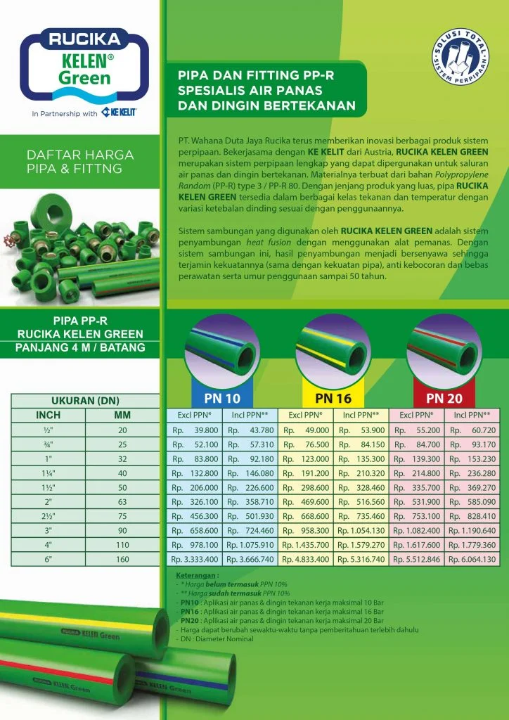 Harga Pipa Air Rucika Kelen Green