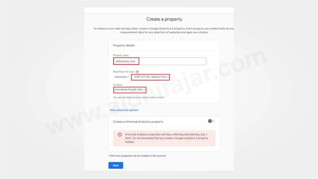 Create Property di GA4