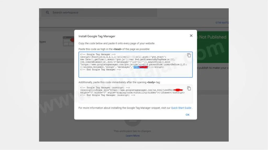 Pop Up saat konfigurasi akun GTM
